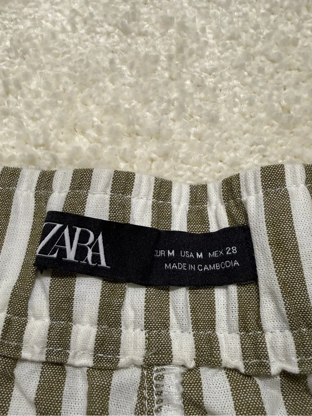 Zara Linen Blend Striped Bow Tie Waist Ankle Pants White Green Size Medium